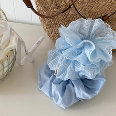 Elegant Blue Glitter Stripe Lace Scunchies Girls Fashion Stylish Sweet Cute Hair Ties for Women Ladies Hair Accessories