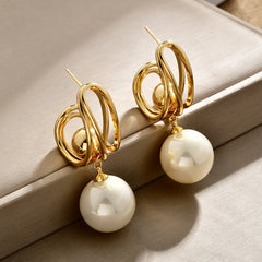 Gold Geometric Pearl Drop Earrings Women's Elegant Large Imitation Pearl Dangle Earrings Fashion Jewelry Accessories Wholesale