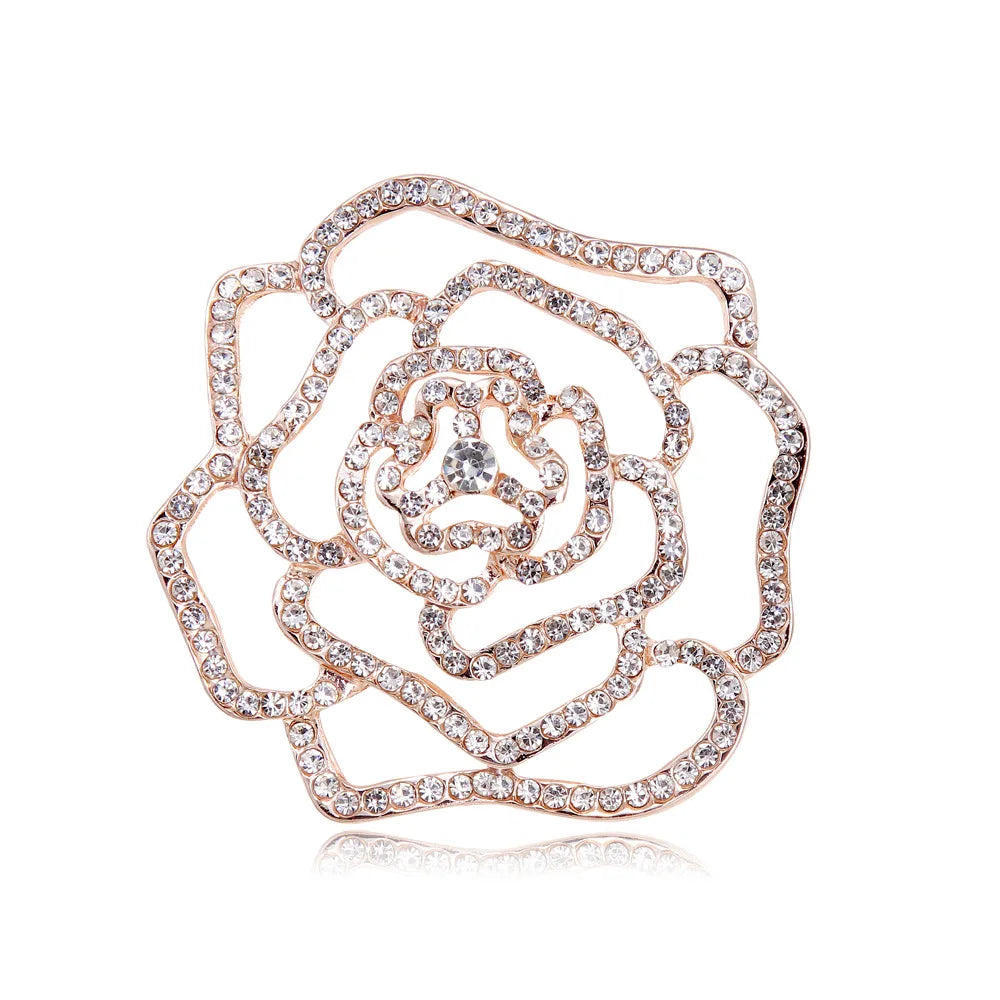 Fashion Glitter Rhinestone Sweet Floral Brooches for Girls Stylish Elegant Sparking Pins Jewelry for Women Ladies Accessories