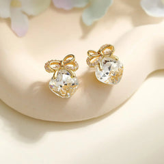 Girl Bow Butterfly Crystal Rhinestone Small Stud Earring Fashion Chic Simple Lightweight Customized Bulk Order Jewelry Accessory
