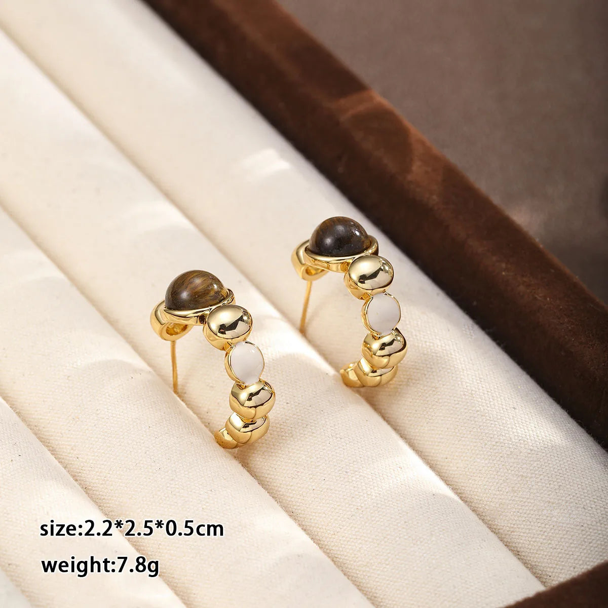 Fashion Tiger Eye Stone Turquoise Copper Hoop Earrings for Girls Simple Trendy Jewelry for Women Ladies Wholesale China Factory