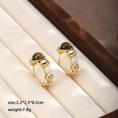 Fashion Tiger Eye Stone Turquoise Copper Hoop Earrings for Girls Simple Trendy Jewelry for Women Ladies Wholesale China Factory