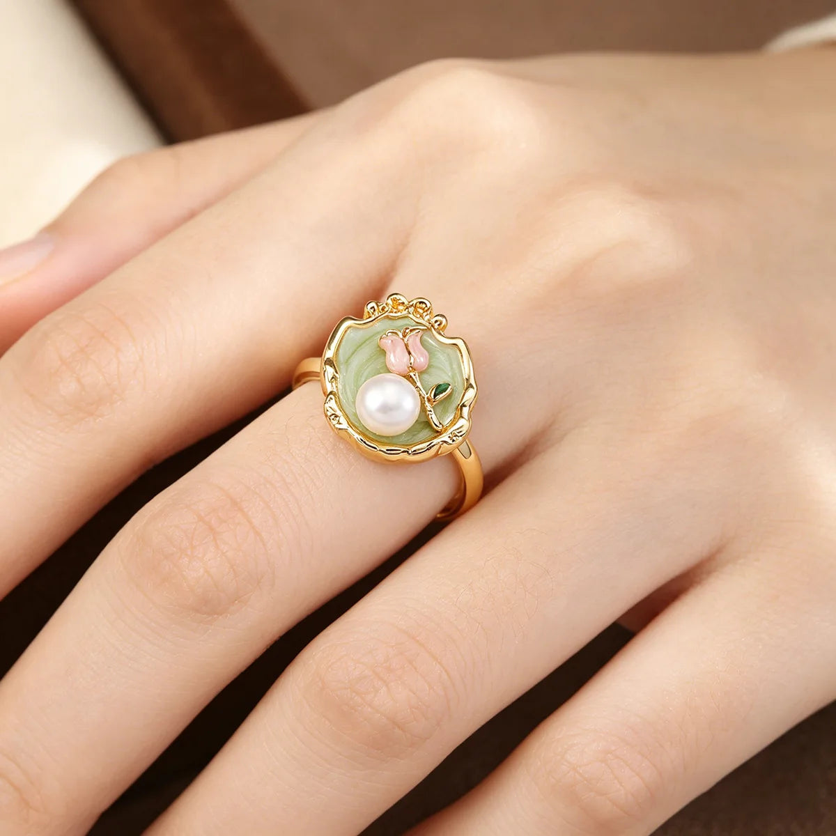 Fashion Vintage Pearl Elegant Rings for Girls Sweet Jewelry for Women Ladies Wholesale China Manufacturer Trendy Flower Bulk