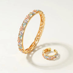 Fashion Sweet Dainty Bold Vintage Bangles for Girls Elegant Charms Rings Art Deco Jewelry Sets for Women Ladies Accessories