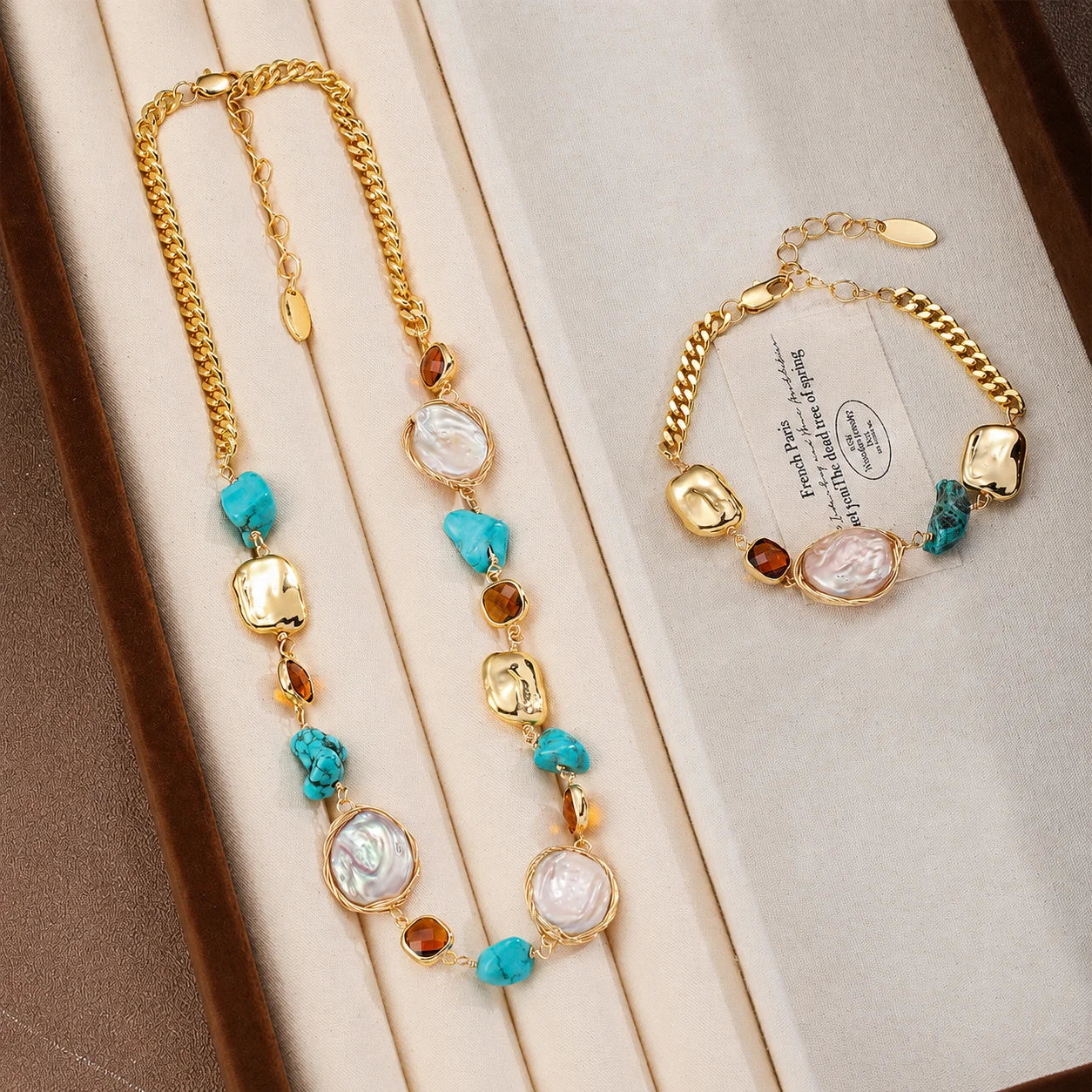 Fashion 18K Gold Plated Blue Turquoise Vintage Jewelry Sets for Girls Necklaces Bracelets for Women Ladies China Manufacturer