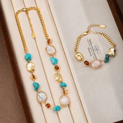 Fashion 18K Gold Plated Blue Turquoise Vintage Jewelry Sets for Girls Necklaces Bracelets for Women Ladies China Manufacturer