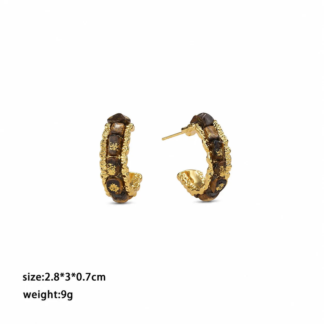Fashion Tiger Eye Stone Blue Turquoise Shell 18K Gold Plated S925 Silver Hoop Earrings for Girl Jewelry for Women Lady Wholesale