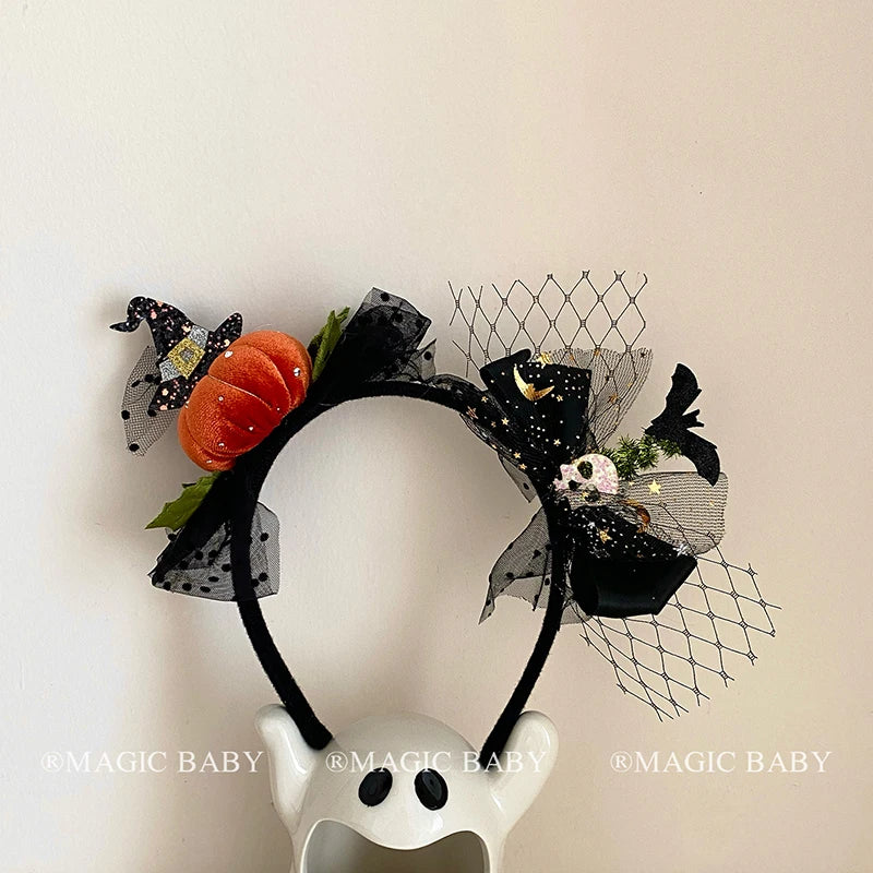 Halloween Headband for Kids Bow Pumpkin Skull Spooky Cute Hairband Children Costume Party Hair Accessories Trick or Treat Gift