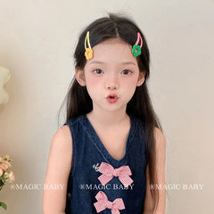 Minimalistic Plaid Flower Snap Hair Clips for Baby Girls Cute Sweet Kids Hair Accessories Made of Alloy Stock