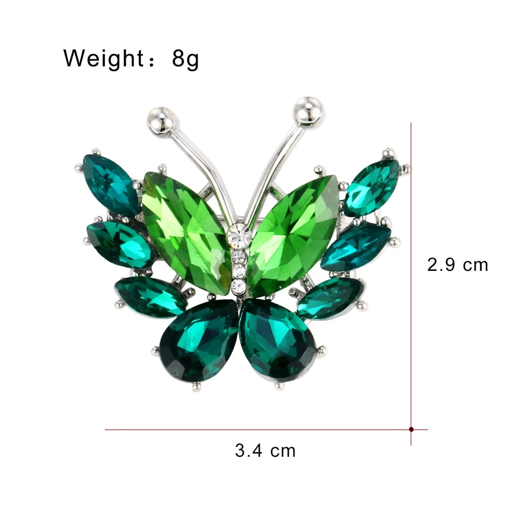 Fashion Butterfly Sweet Glitter Sparking Rhinestone Brooches for Girls Trendy Charms Pins Jewelry for Women Ladies Accessories
