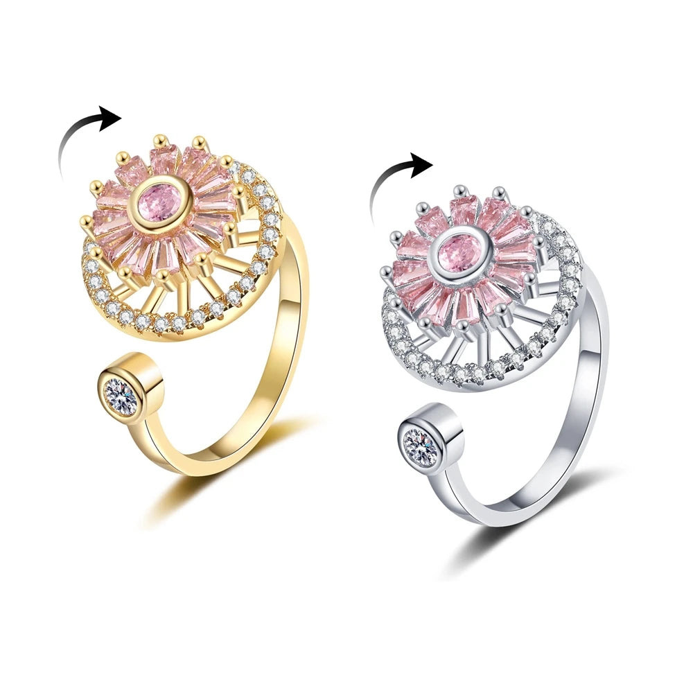 Hot Sale Rotating Rings Clover Shining Zircon Niche Design Micro-set Adjustable Index Finger Rings Women Accessories Wholesale