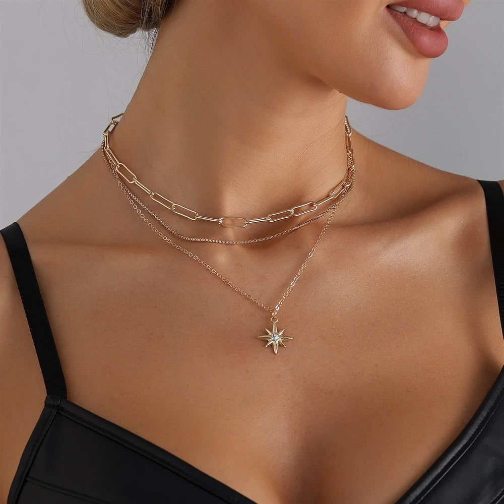 Fashion Glitter Multi Layer Glitter Necklaces for Girls Sweet Elegant Glamorous Jewelry for Women Ladies Accessories Wholesale