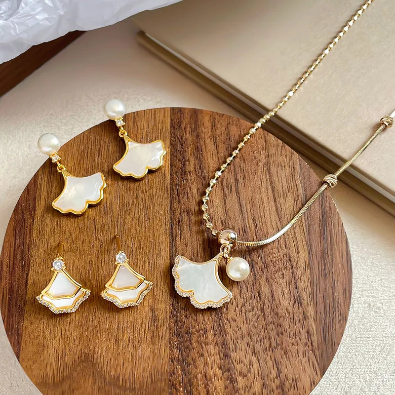 Fashion Cubic Zirconia Abalone Shell S925 Silver Jewelry Sets for Girls Earrings Necklaces Copper 18K Gold Plated for Women Lady