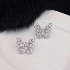 Women Butterfly Silver Small Stud Earring Fashion Elegant Glitter Sparking Wholesale Jewelry Accessories for Female Office Daily