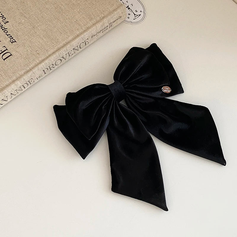 Women Black Velvet Large Bowknot Barrette Clips Fashion Elegant Graceful Customized Bulk in Stock Causal Hair Clips Accessories