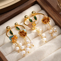 Fashion Freshwater Pearl Copper 18K Gold Plated S925 Silver Flower Drop Earrings for Girls Elegant Jewelry for Women Ladies