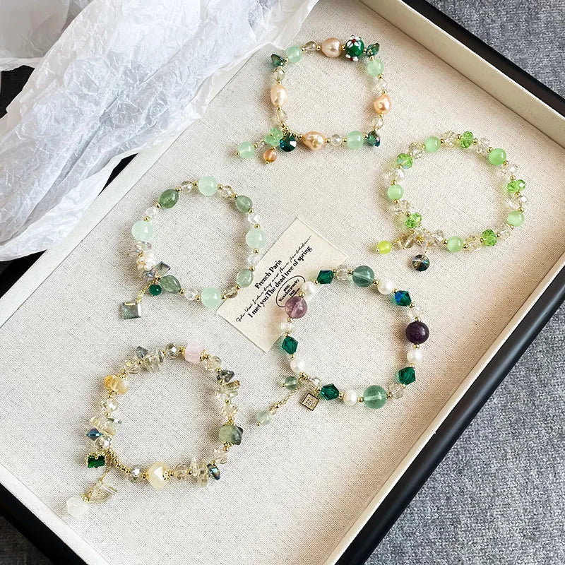 Women Green Pink Pearl Beads Bracelet Factory Price Low MOQ Fresh Charms in Stock Jewelry for Female Causal Daily Travelling