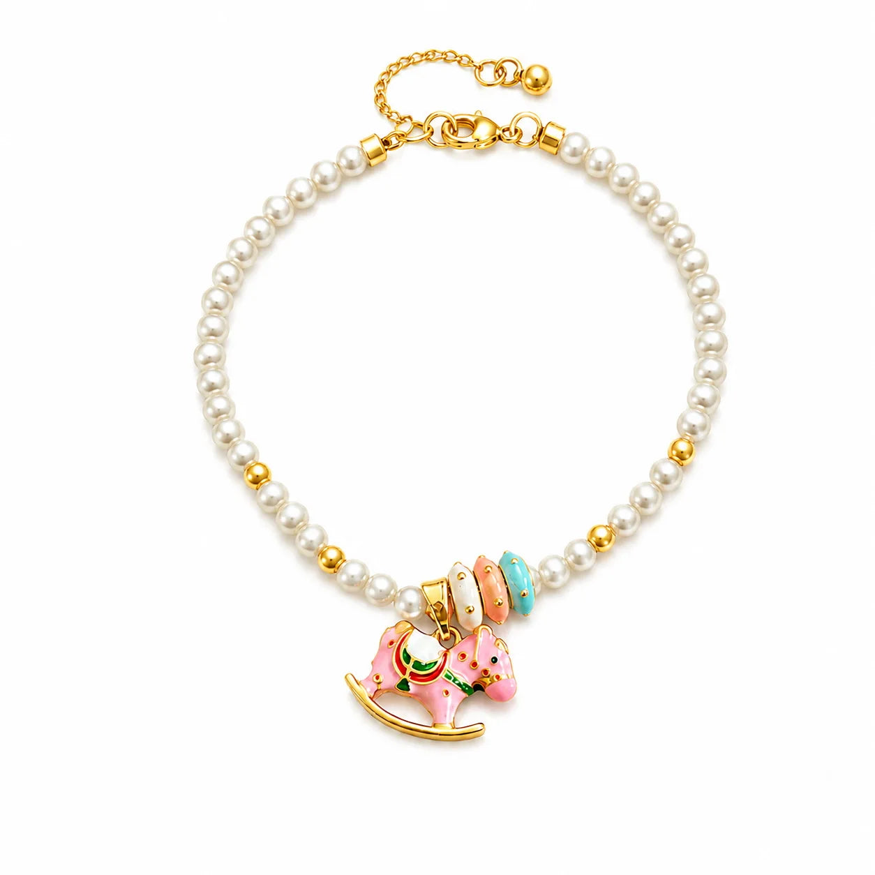 Women Drip Glaze Hand-Painted Graffiti Imitation Pearl 18k Gold-plated Bracelet Necklace Elegant Fashion in Stock Jewelry Sets