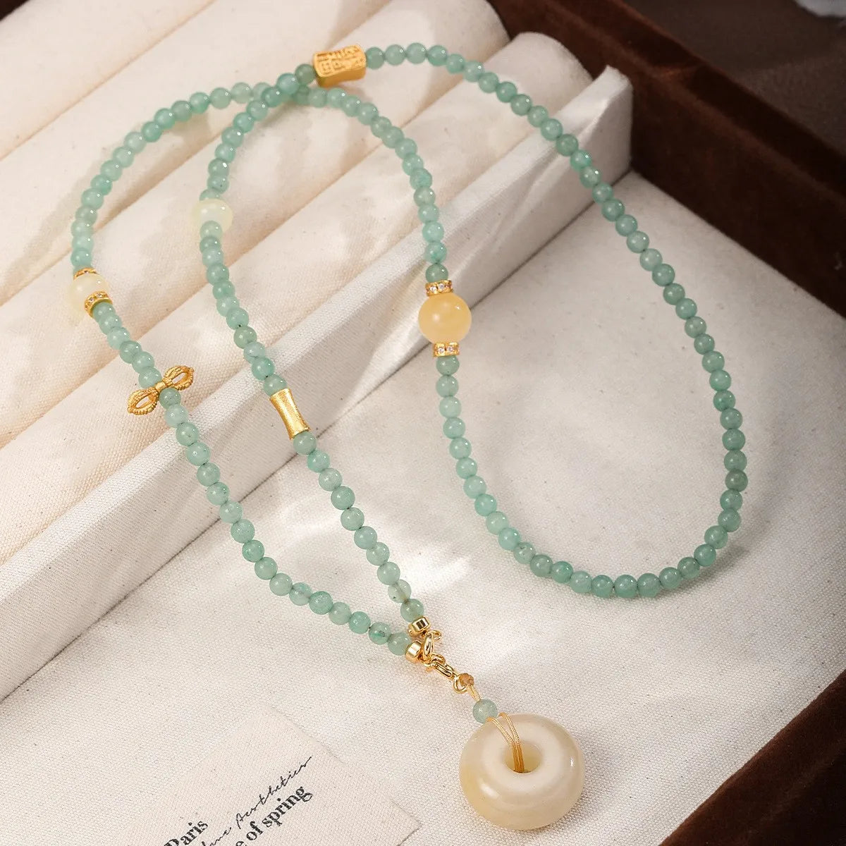 Women Green Beads Stone Necklace Elegant Trendy Charms Dainty Factory Price Low MOQ in Stock Jewelry for Female Daily Causal