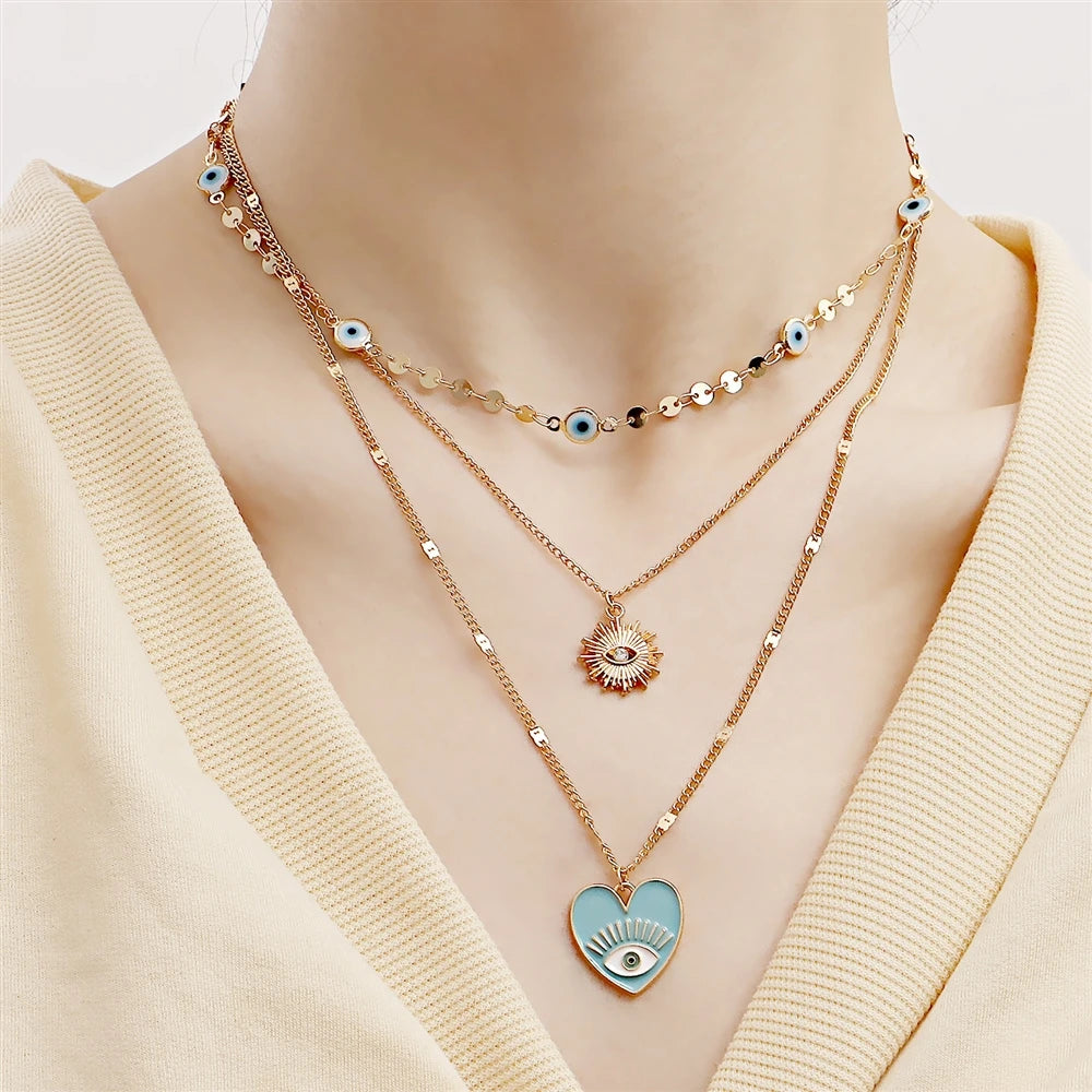 Fashion Heart Shaped Layered Wearing Necklaces for Girls Sweet Elegant Jewellry for Women Ladies Accessories Chinese Supplier