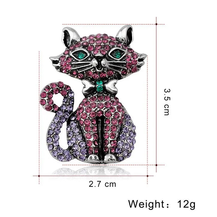Fashion Glitter Rhinestone Sparking Cats Animals Brooches Puppy Sweet Elegant Pins Jewelry for Women Ladies Accessories Hot Sale