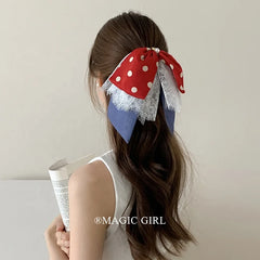 Women Red Blue Bowknot Dots Large Hair Claw Clips Scrunchies Fashion Elegant in Stock Female Daily Hairpins Ties Accessories