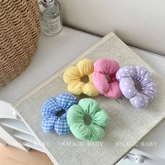 Sweet Solid Color Plaid Dot Stripe Flower Scrunchies Cute Hair Ties for Baby Girls Fashionable Hair Accessories for Kids