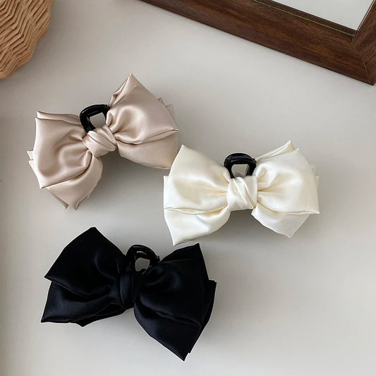 French Style Solid Color Bowknot Hair Claw Clips for Girls Elegant Chic Graceful Haarspange for Women Ladies Hair Accessories