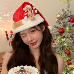 Female Christmas Festival Celebration Solid Color Large Fashion Classic Animals White Red Warm in Stock Christmas Hat Accessory