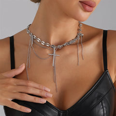 Fashion Glitter Chains Cross Punk Necklaces for Girls European and American Style Jewelry for Women Ladies Accessories Wholesale