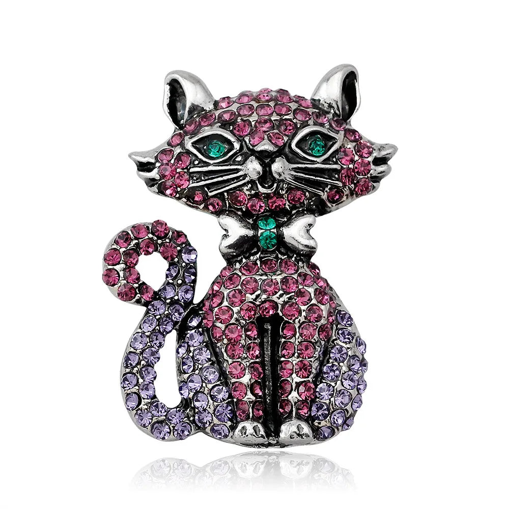 Fashion Glitter Rhinestone Sparking Cats Animals Brooches Puppy Sweet Elegant Pins Jewelry for Women Ladies Accessories Hot Sale