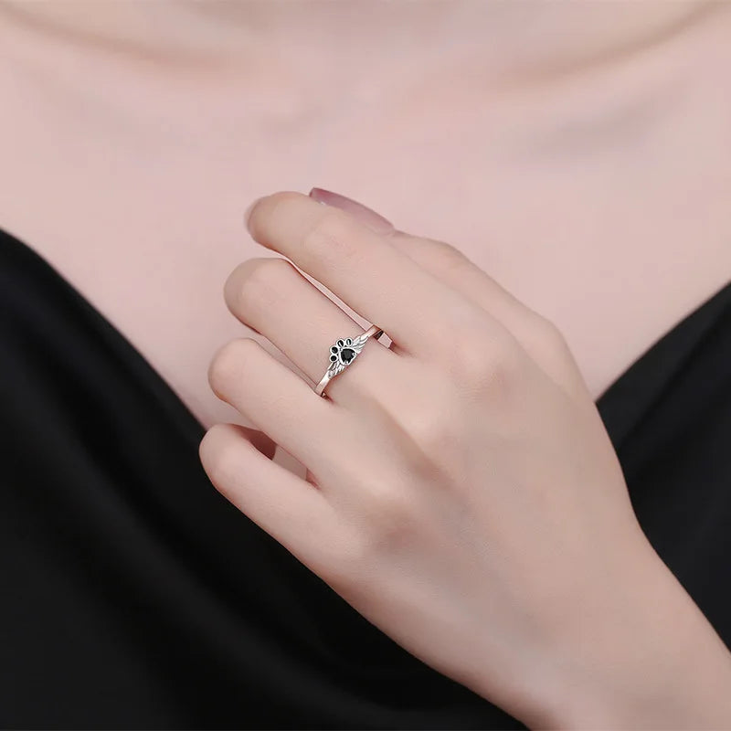 Cute Black Paw Rings Korean Style Personalized Opening Adjustable Small Animal Ring Women Fashion Dainty Accessories Wholesale
