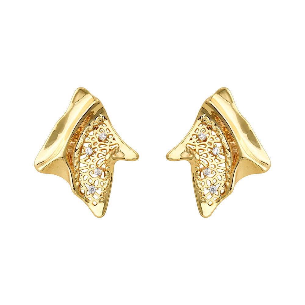 Irregular Hollow Texture Stud Earrings Gold Personality Ins Cool Simple Trendy Earrings Women Unisex Cross-border Wholesale