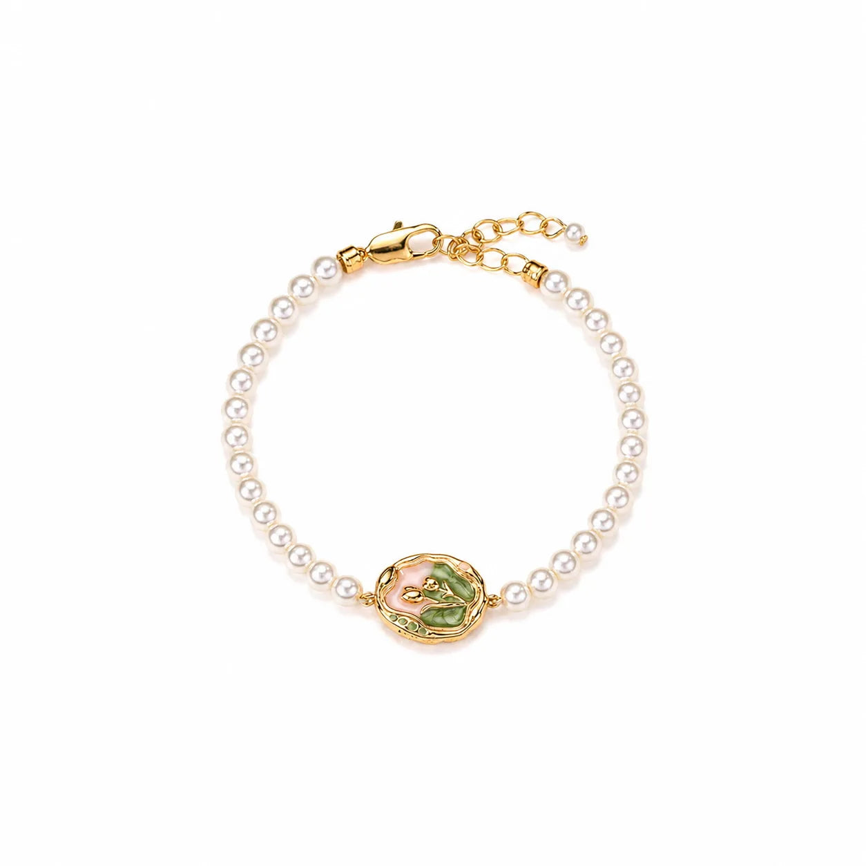 Fashion 18k Gold Copper Freshwater Pearl Bracelets for Girls Sweet Hand-Painted Drip Glaze Jewelry for Women Ladies Wholesale