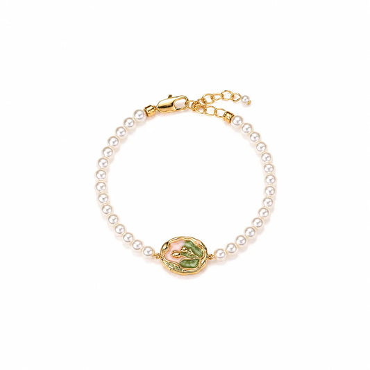 Fashion 18k Gold Copper Freshwater Pearl Bracelets for Girls Sweet Hand-Painted Drip Glaze Jewelry for Women Ladies Wholesale