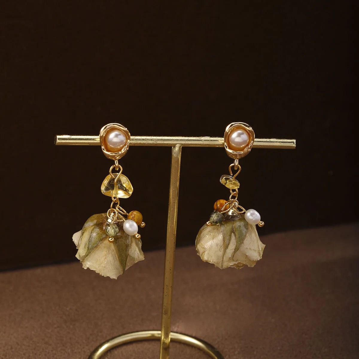 Fashion Vintage Dried Flowers Drop Earrings for Girls Elegant Luxury Jewelry for Women Ladies Wholesale China Factory Bulk