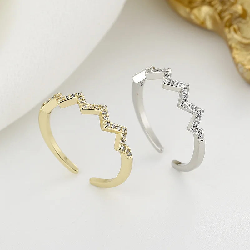 Best-selling Electrocardiogram Wave V-shaped Rings Women's Fashionable Simple Zircon Rings Korean Style Accessories Wholesale