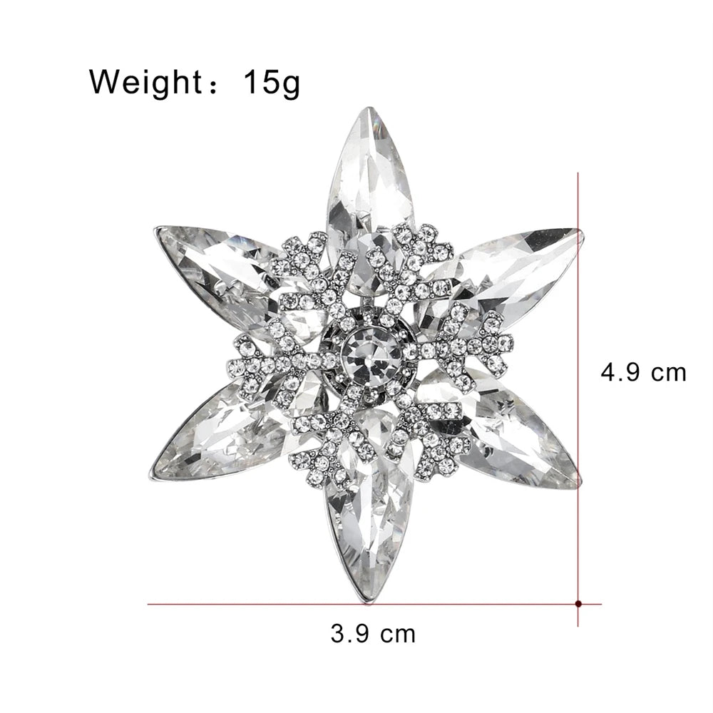 Fashion Glitter Snow Flake Sparkle Trendy Brooches for Girls Pins Glamorous Winter Jewelry for Women Ladies Accessory Wholesale