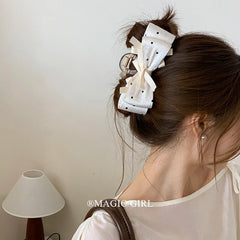 Classic Bowknor Polka Dot Hair Claw Clips for Girls Ribbon Fashion Chic Cute Hair Clutches for Women Ladies Hair Accessories