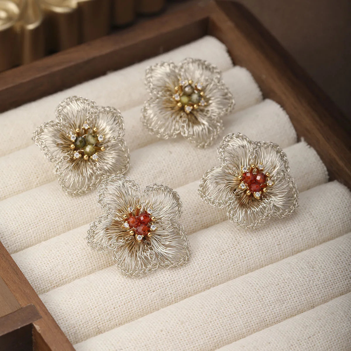 Fashion Copper Wire Crochet Artisan Work Stud Earrings for Girls Vintage Flower Dainty Jewelry for Women Ladies Wholesale Bulk