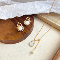 Fashion Freshwater Pearl Gourd Drop Earrings for Girls Sweet Cubic Zirconia 18K Gold Plated Jewelry for Women Ladies Wholesale