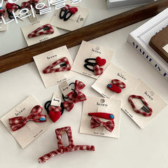 Girls Red Irregular Shape Fashion Minimalistic Heart Bowknot Snap Clips Hair Claw Clips Scrunchies Accessories Sets for Children