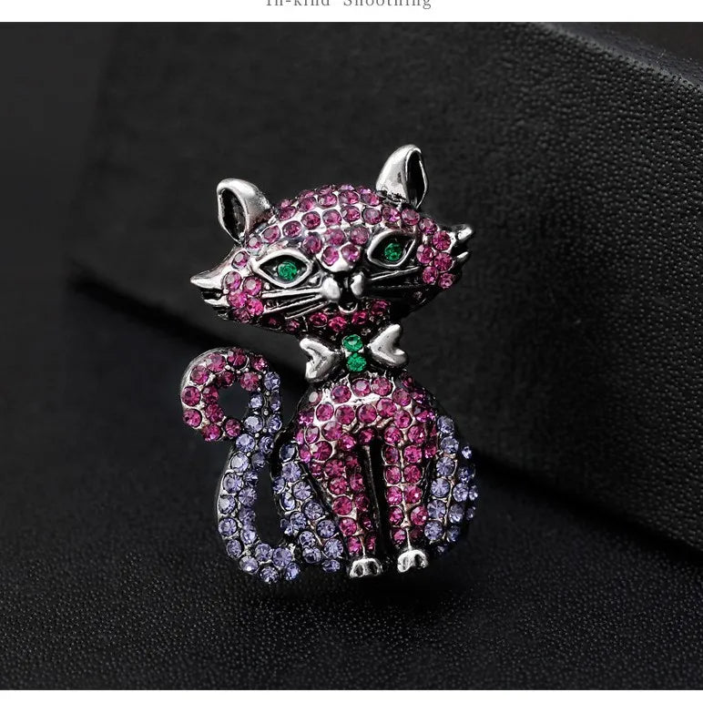 Fashion Glitter Rhinestone Sparking Cats Animals Brooches Puppy Sweet Elegant Pins Jewelry for Women Ladies Accessories Hot Sale