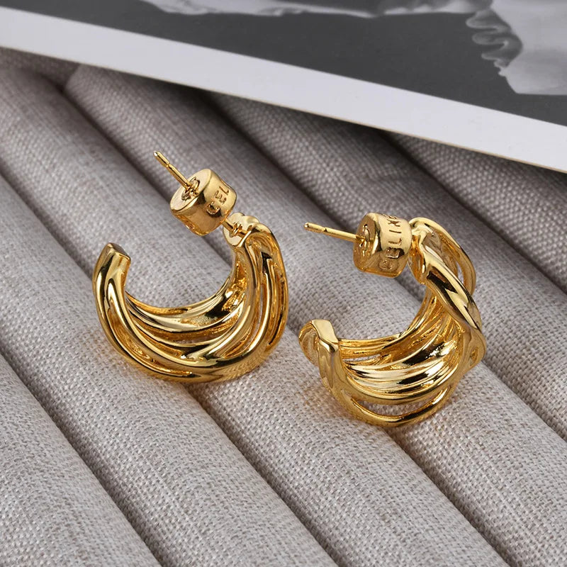 Niche Personality Irregular Earring Stud Winding Line Metal Style Hoop Earrings Luxury Simple Mimimalist Fashion Earrings Women