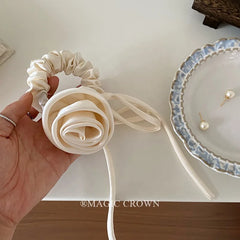 High Quality Fabric Girls' Elegant Princess Scrunchies Women Ladies' Sweet Stunning Flower Hair Ties Ribbon Hair Accessories