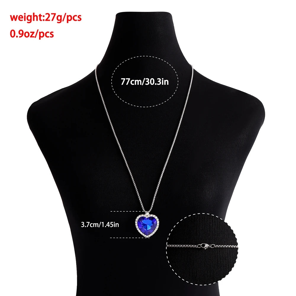 Fashion Trendy Stylish Glitter Heart Shaped Sparkle Necklaces for Girls Rhinestone Glamorous Jewelry for Women Ladies Accessory