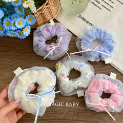 Girly Aesthetic Simple Solid Color Bowknot Large Scrunchies Fashion Sweet Elegant Ponytail Holder Hair Ties Accessories for Kids