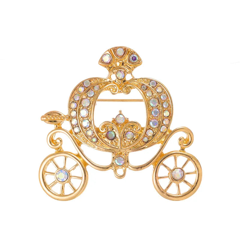 Sweet Princess Pumpkin Cart Glitter Sparking Brooches for Girls Sweet Elegant Stylish Pins Jewelry for Women Ladies Accessories