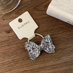 Girls Elegant Lightweight Solid Silver Glitter Bowknot Hair Ties Small Fashion Accessories for Children Sweet Style