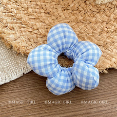 Sweet Cute Flower Shaped Plaid Scunchies for Girls Solid Color Stylish Fashion Hair Ties for Women Ladies Kids Hair Accessories